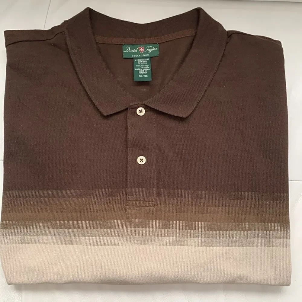 VTG David Tylor Collection Polo Cotton Sweater Brown Tan Menโs ShirtโSize 2XL